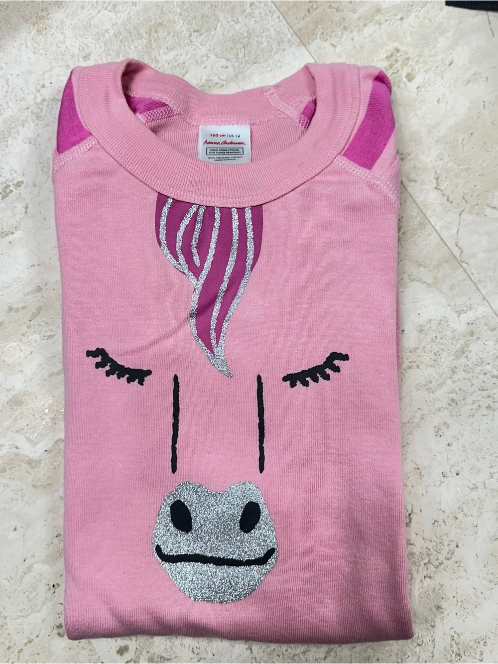 HANNA ANDERSON Girl Organic Cotton Pink Striped Unicorn Pajama Set🌸